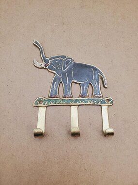 Vintage Brass Wall Key Holder Rack with three (3) Hooks | Mid Century Modern |